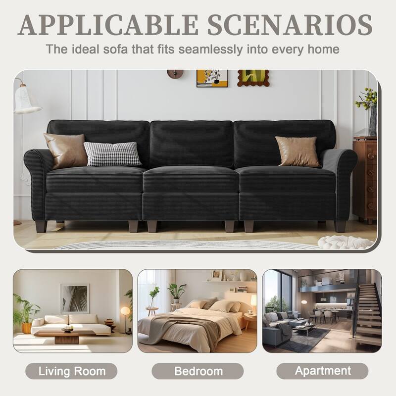94.49" Corduroy Fabric 3-Seater Sectional Sofa