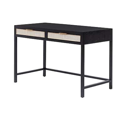 Cane 47" Rattan Writing Desk, Black/ Beige