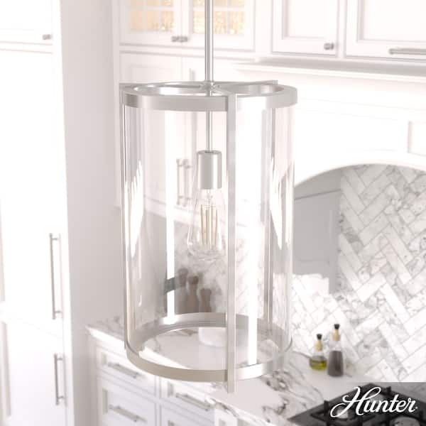 slide 2 of 11, Hunter Astwood 1-Light Pendant - Kitchen Island, Dining Room, Entry - Art Deco, Contemporary, Clear Glass Brushed Nickel