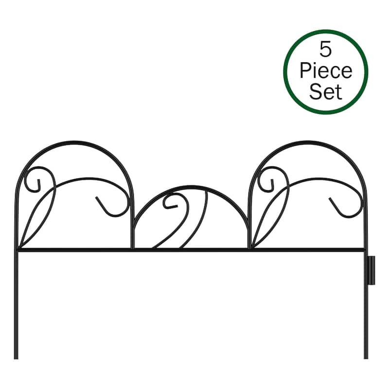 Metal Garden Fencing - Set of 5 Interlocking Panels for Flower Beds and Landscaping by Pure Garden (Black) - Mimosa - Black