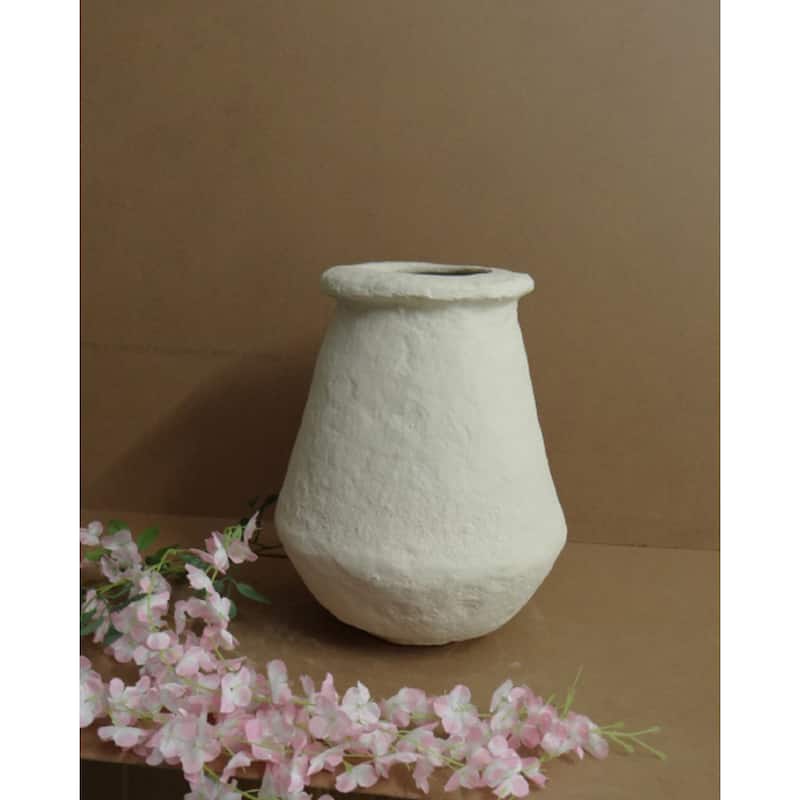 Paper Mache Vase Dia 16" Off-White - Off-White