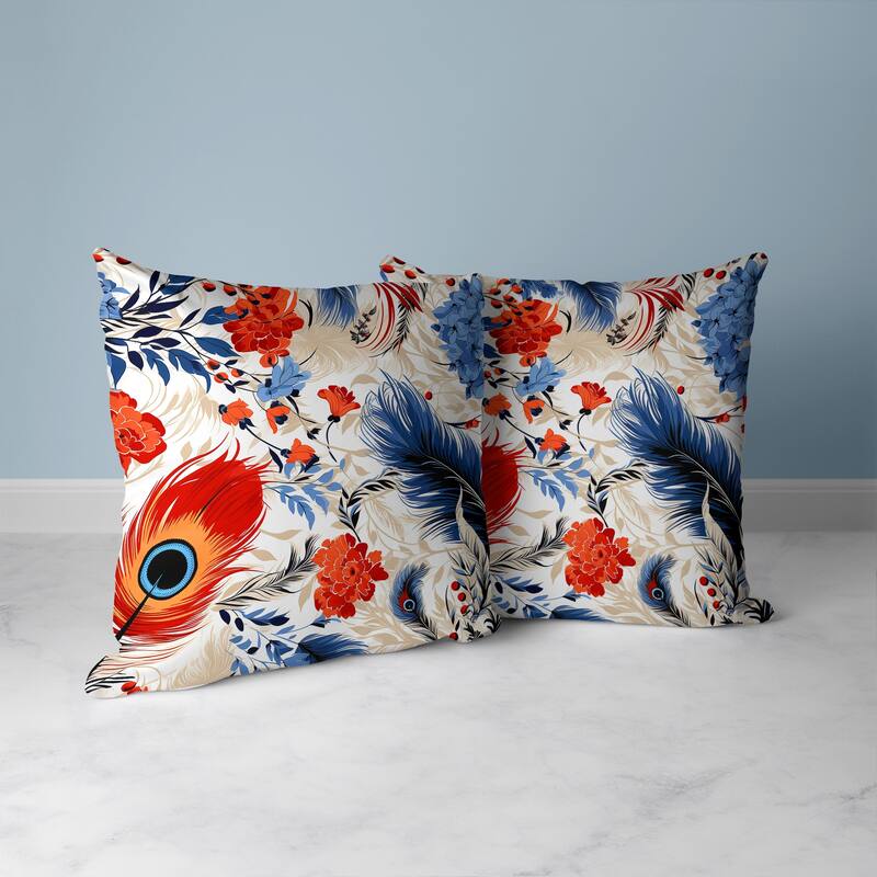 Feathered Opus Faux Suede Reversible Throw Pillow Blue and Red