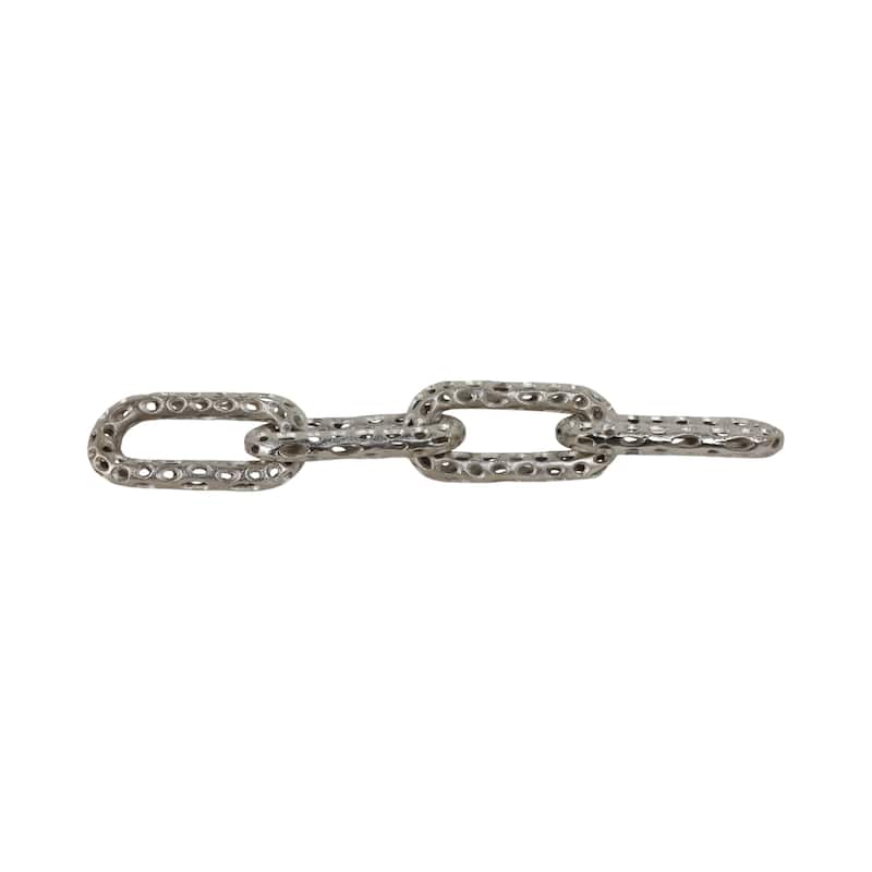Metal Coastal Chain Sculpture with Textured Links and Openwork Design - 25" x 4" x 1"