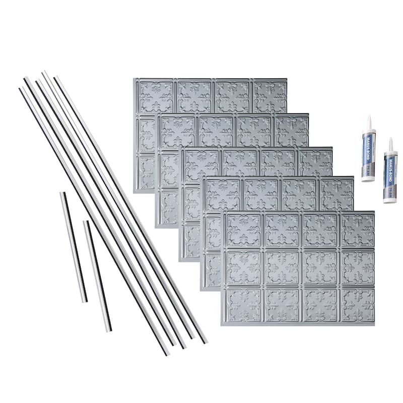 FASÄDE Traditional Style 10 Decorative Vinyl Backsplash Panel - 15 Sq Ft Kit - Argent Silver