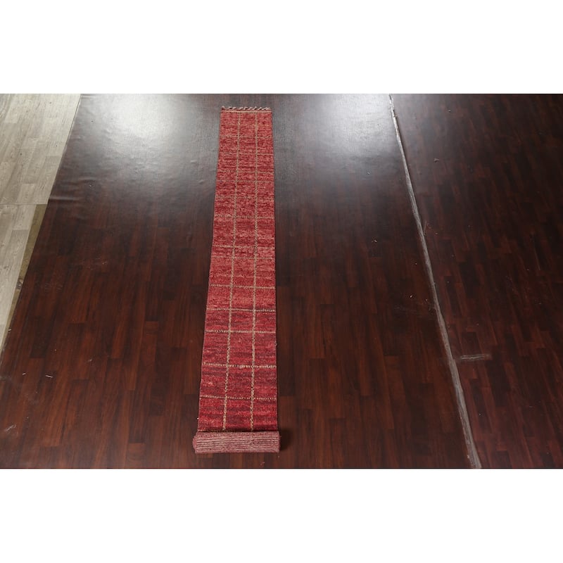 Geometric Modern Moroccan Oriental Runner Rug Hand-knotted Wool Carpet - 2'0" x 17'3"