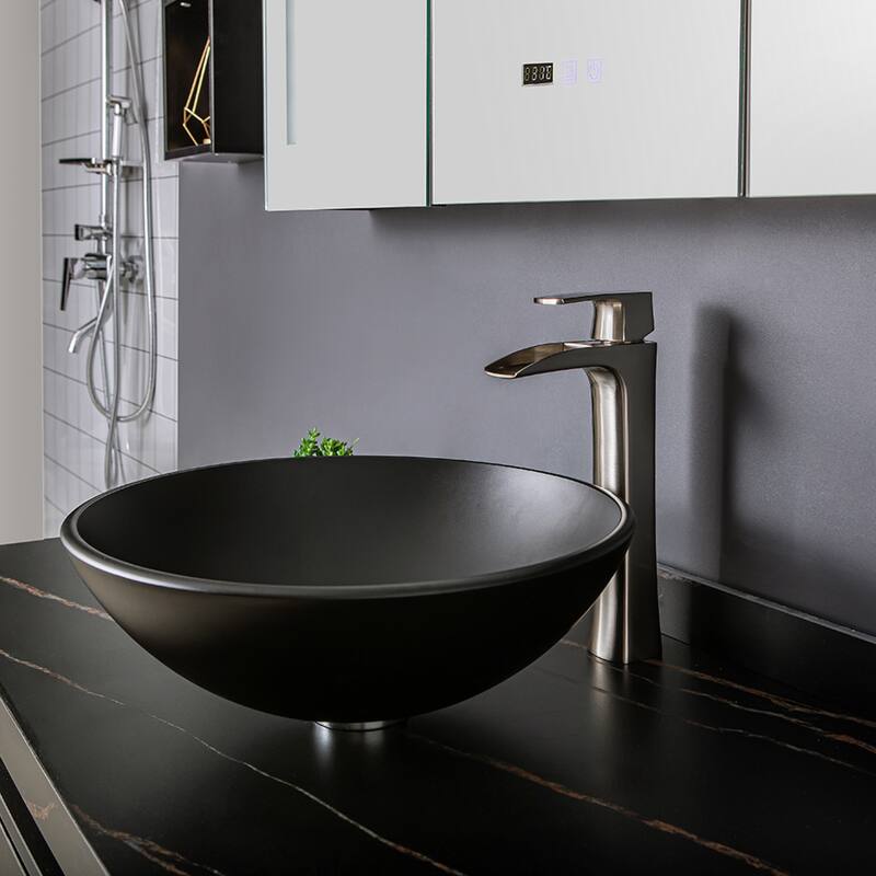 Vinnova Glass Circular Vessel Bathroom Sink without Faucet