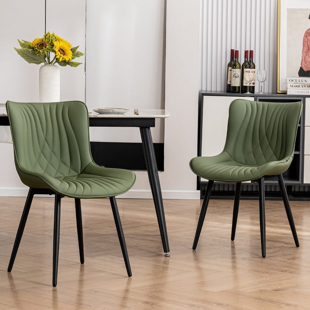 Modern Upholstered Leather Armless Dining Chairs Set of 2