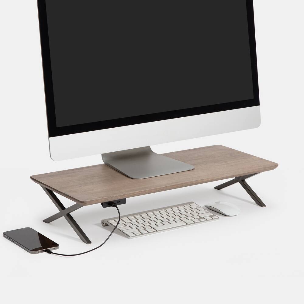 Jani Wood Monitor Stand Riser Desk - Ergonomic Design Stand, Desktop Organizer Table for Home, Office Workspace, Gaming Desk