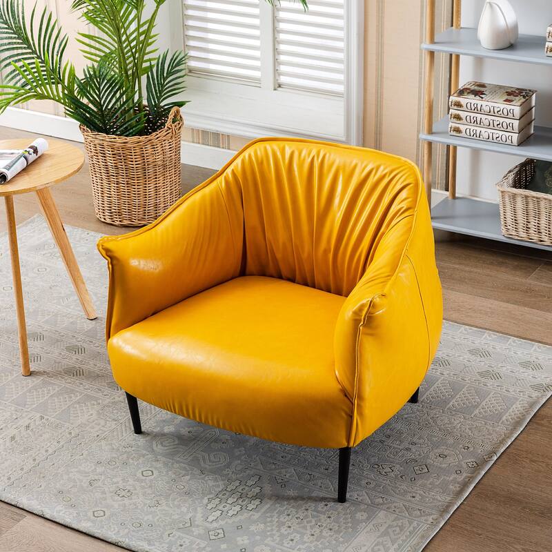 KINWELL 33" Wide Faux Vegan Leather Upholstery Barrel Chair