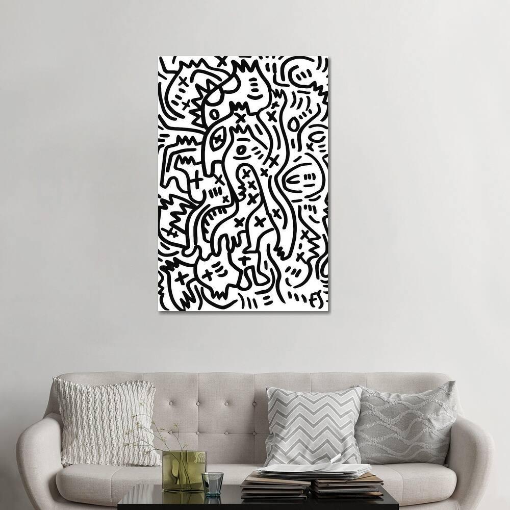 iCanvas "Black And White Graffiti Creatures" by Emmanuel Signorino Canvas Print