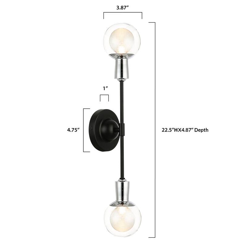 Light Society Cellini 2-Light Wall Sconce - Black/Clear