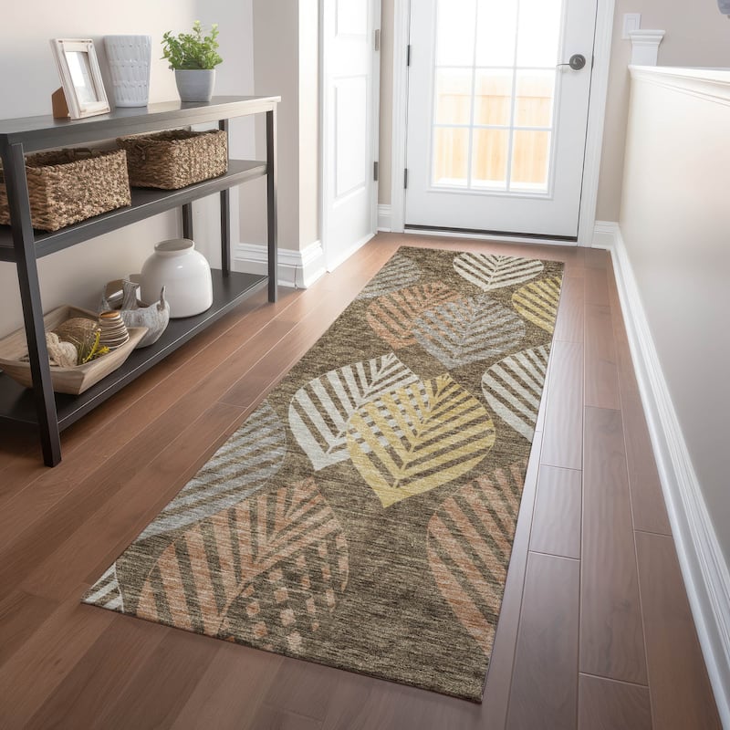 Premium Washable Super Soft Farmhouse Leaves Mayfield Rug - Chocolate - 2' 3" x 7' 6" - Runner