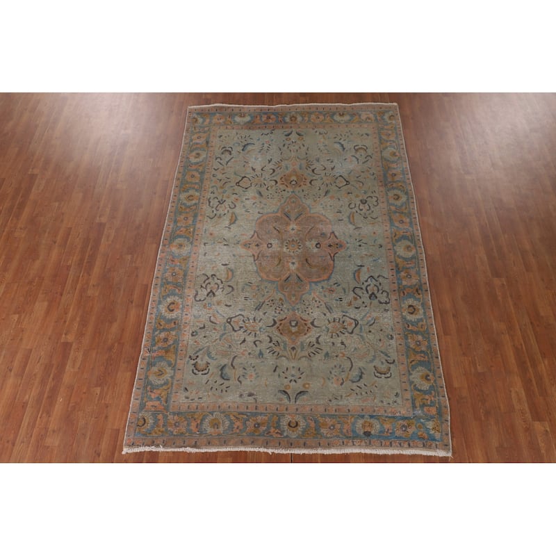 Distressed Over-Dyed Tabriz Antique Area Rug Handmade Wool Carpet - 6'3"x 9'11"