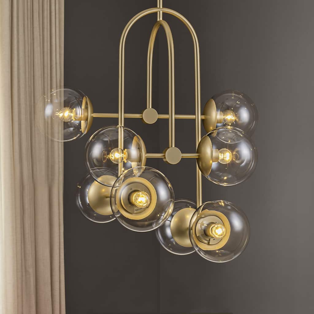 8-Light Modern Gold Clear Glass Globe Bubble Chandelier for Dining Room - 29.1 in. W x 114.2 in. H