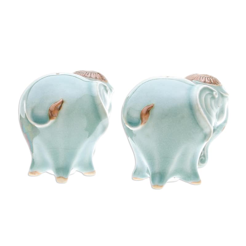 Novica Handmade Calm Elephants In Green Celadon Ceramic Salt And Pepper Shakers (Pair)