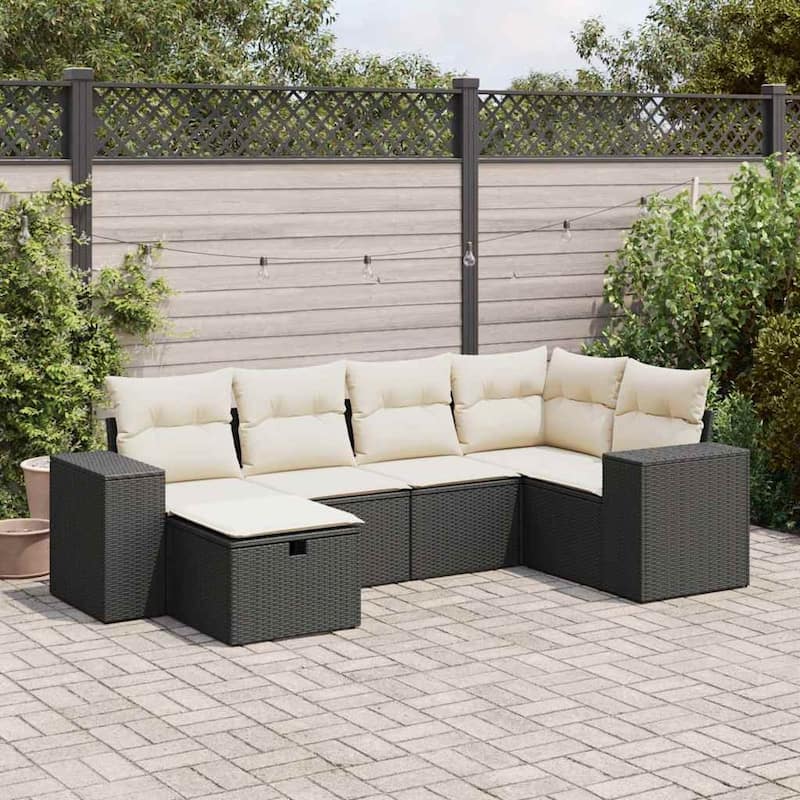 vidaXL Garden Sofa Set - Black and cream 6 Piece with storage