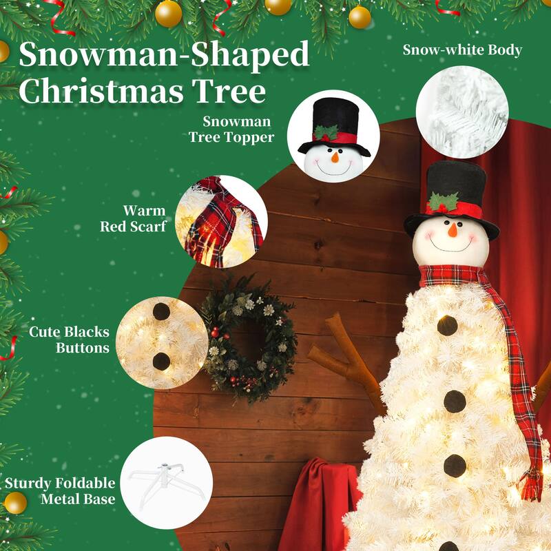 4ft Pre-lit Christmas Tree with 100 Lights, Snowman-Shaped Artificial Christmas Tree, Xmas Tree with 380 Branch Tips,PVC