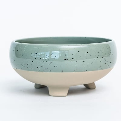 4"H Speckled Sage And Beige Footed Planter