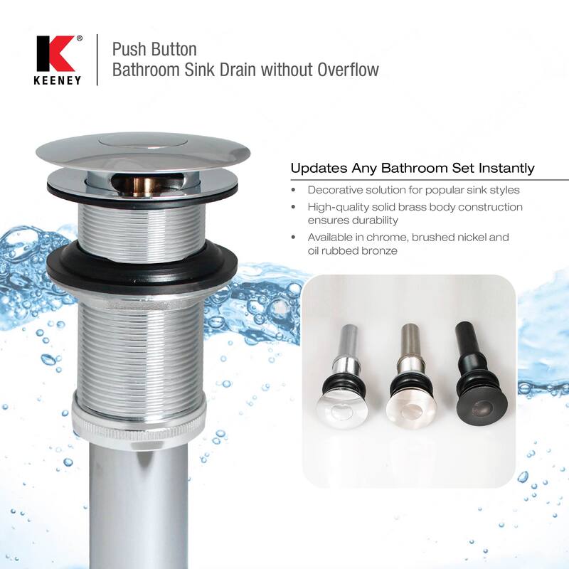 Keeney Push Button Bathroom Sink Drain without Overflow - N/A