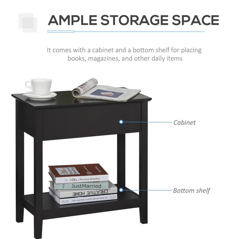 Narrow Side Table with Flip Top with Bottom Shelf, Dark Coffee