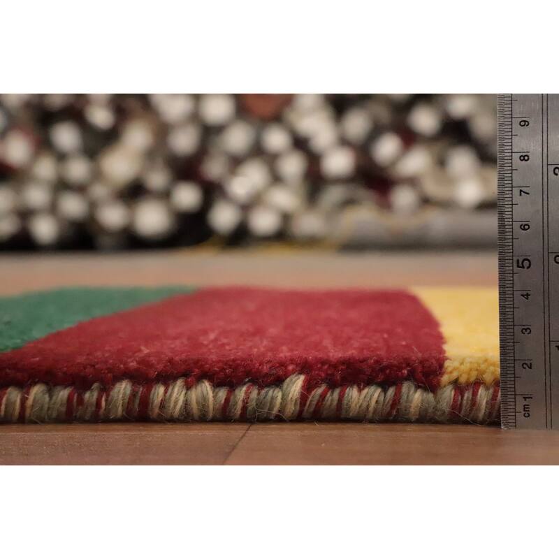 Hand Knotted Oriental 100% Wool Carpet Modern Stripe Multi-Colored Gabbeh Area Rug - 2' 9'' X 1' 11''