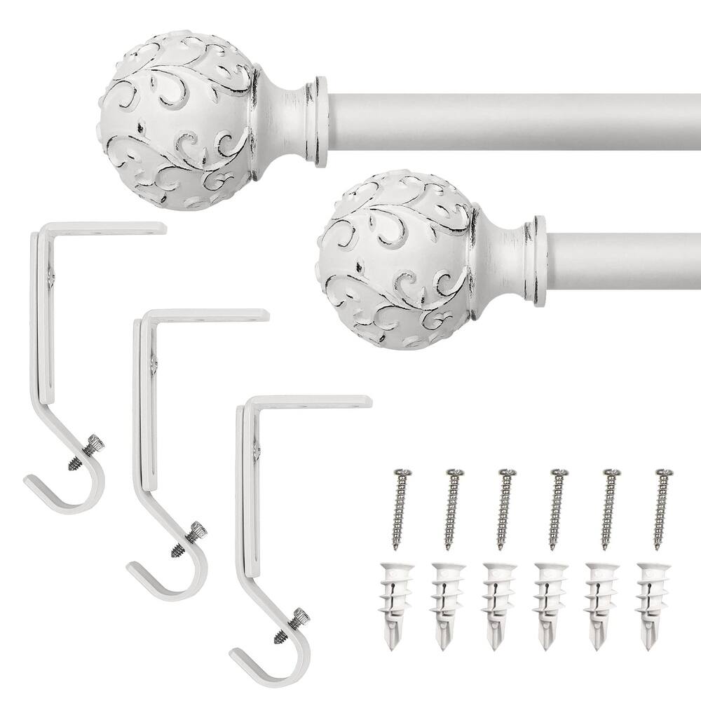 Lumi 3/4" Single Curtain Rod Set White- Farmhouse Ball finials