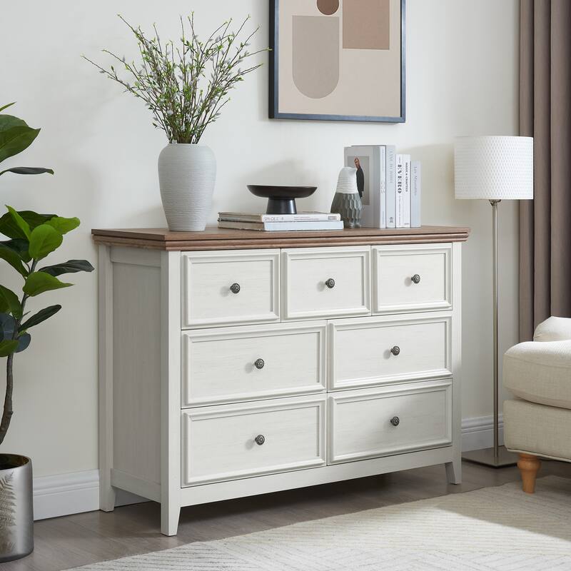 Beige Modern 7-Drawer Dresser, Spacious Clothes Storage Cabinet