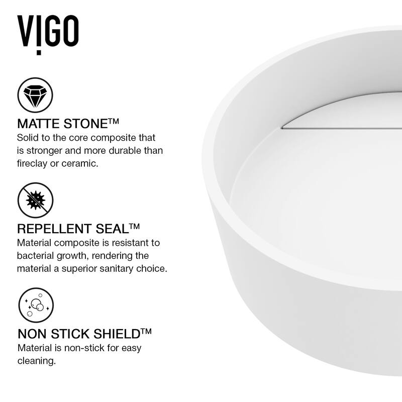 Vigo Montauk 15-1/8" Round Matte Stone Vessel Bathroom Sink