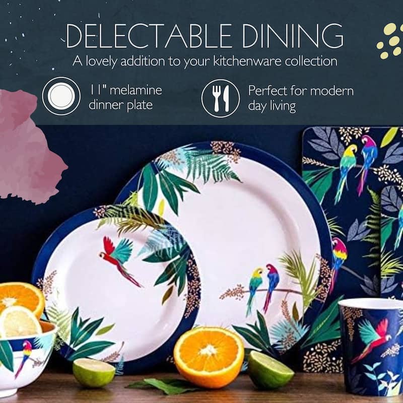 Portmeirion Set of 4 Sara Miller London Parrot Melamine Plates