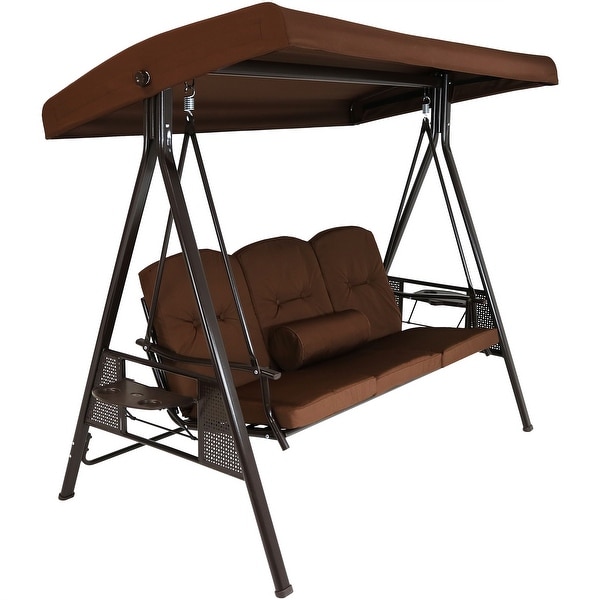 outdoor glider with canopy and table