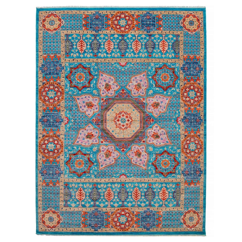 ECARPETGALLERY Hand-knotted Mamluk Turquoise Wool Rug - 9' 2" x 12' - Turquoise - 9' 2" x 12' - Rectangle