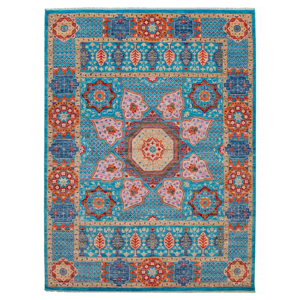 ECARPETGALLERY Hand-knotted Mamluk Turquoise Wool Rug - 9' 2" x 12'