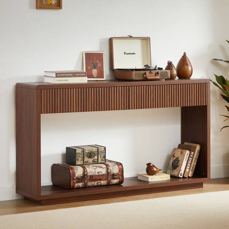 59 Inch Console Table with 2 Drawers, Medieval - Modern Entrance Table, Sofa Table for Behind Sofa, Hallway Table - Walnut