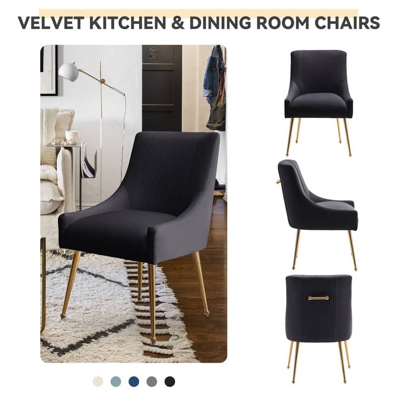 SEYNAR Modern Glam Boucle Pleated Velvet Dining Chair or Vanity Chair Set of 4 with Rear Handle