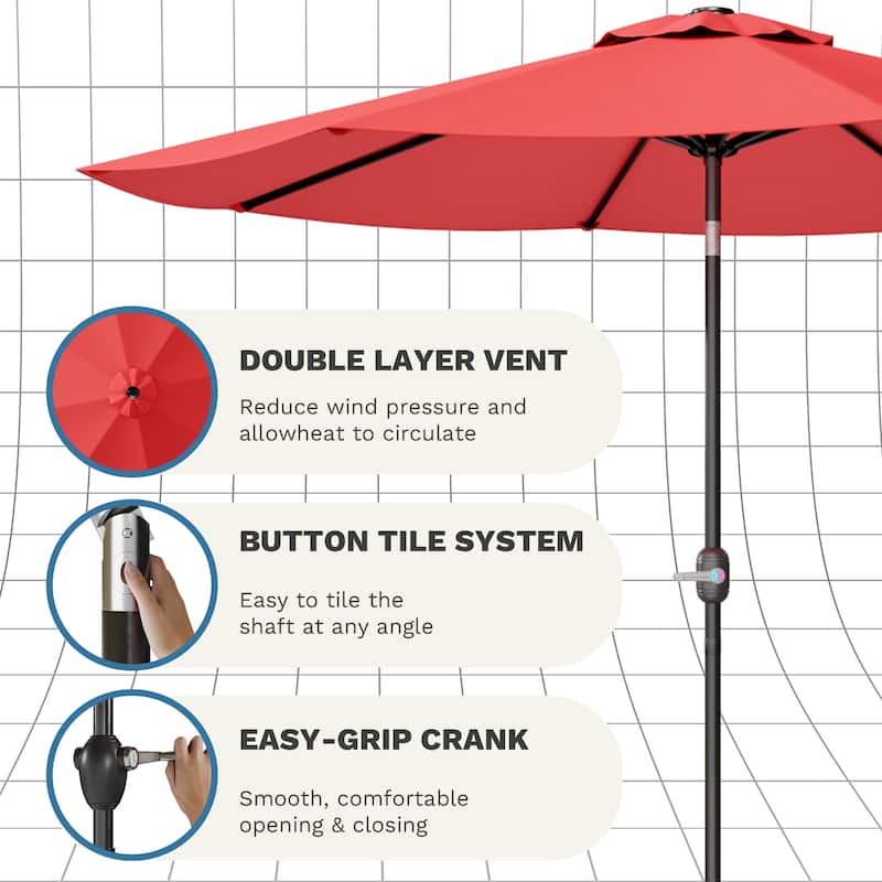 Patiowell 9 FT Outdoor Patio Umbrella, Outdoor Table Umbrella, Yard Umbrella, Market Umbrella with Push Button Tilt and Crank