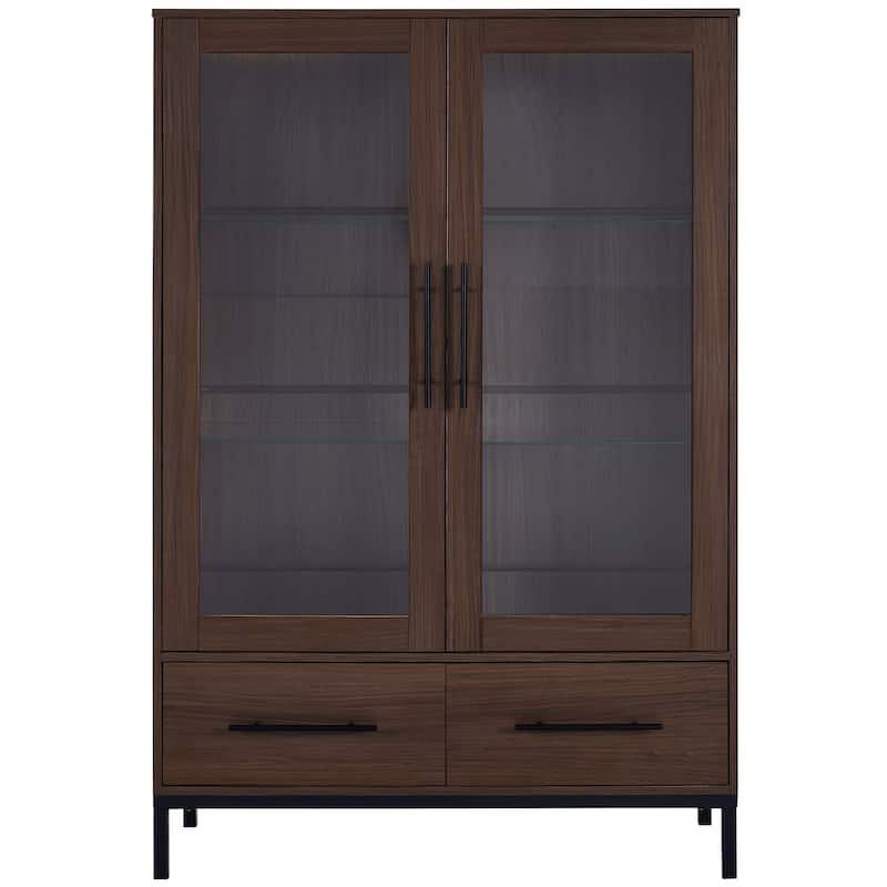 60"Hx39.5"W Lighted Display Cabinet with Glass Doors & LED Lighting Bookshelf Buffet