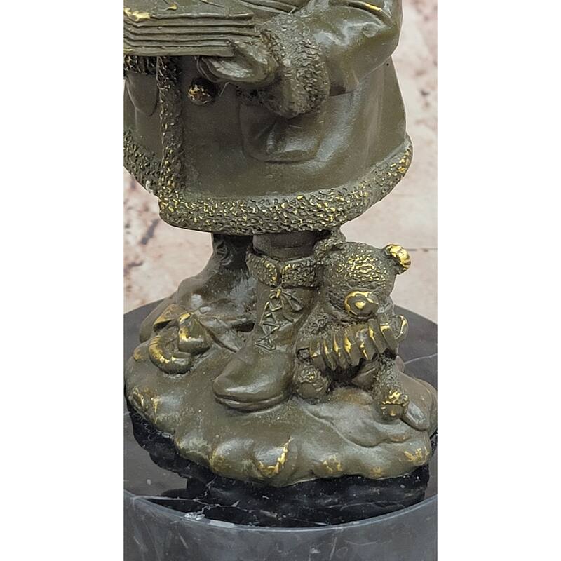 Winter Child Reading Book – Bronze Figurine With Teddy Bear