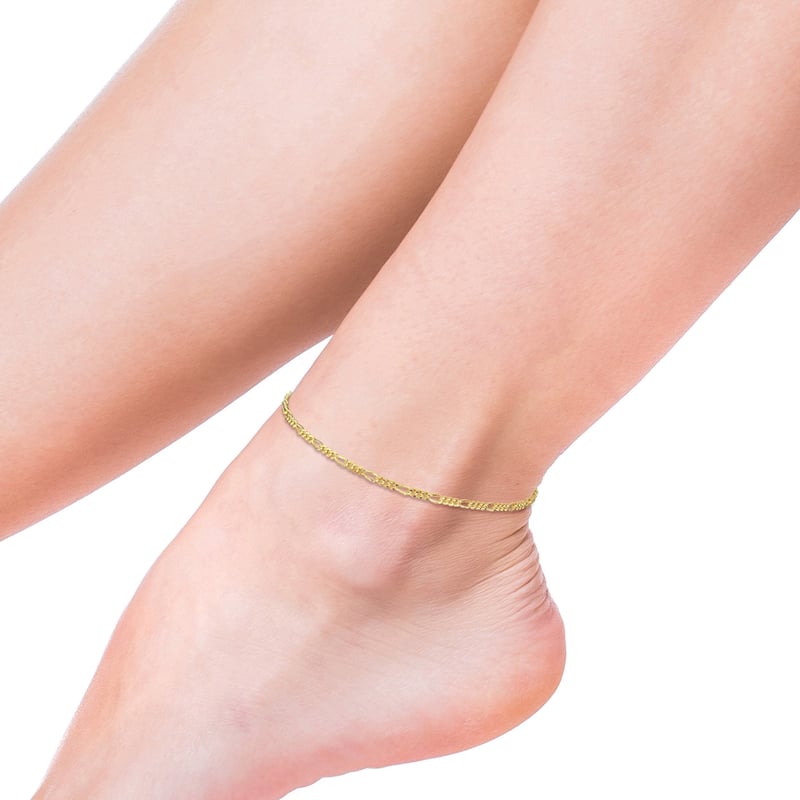 Miadora 2.2mm Figaro Chain Anklet in Yellow Silver - 9 in