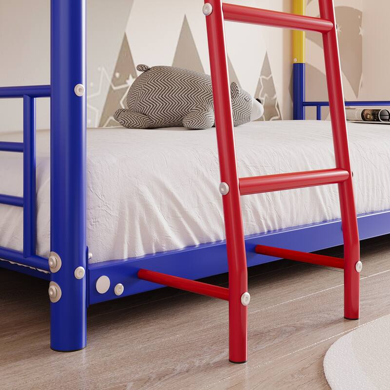 Metal Triple Bunk Bed,Twin Over Twin Bunk Bed for 3, 3 Beds with Guardrail and Ladder, Heavy Duty Triple Bed Frame for Teenagers
