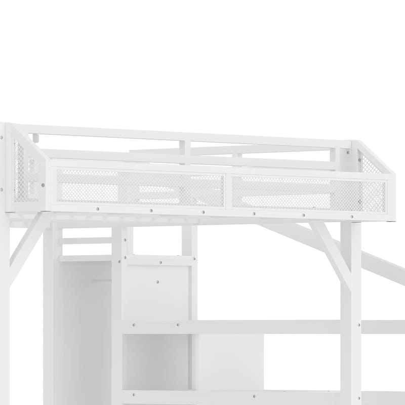 Queen/Full Metal Loft Bed with Storage Stairs, Wardrobe, USB Ports & LED Lights