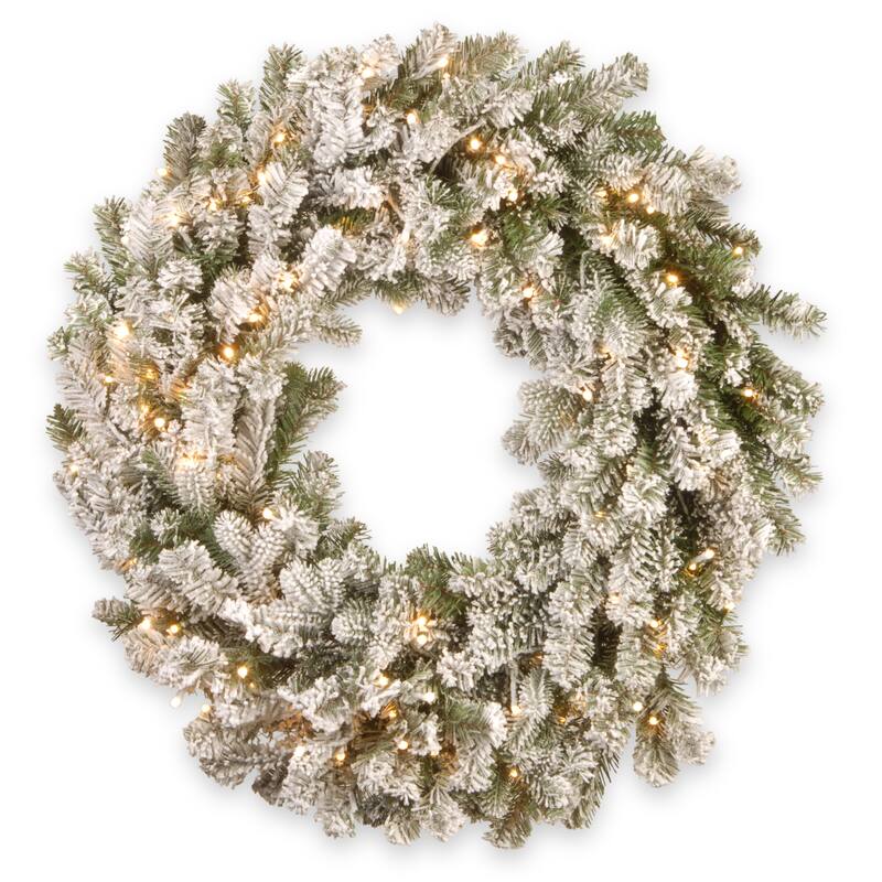 National Tree Company 30 in. Feel Real Snowy Sheffield Spruce Wreath with Twinkly LED Lights - 30 in