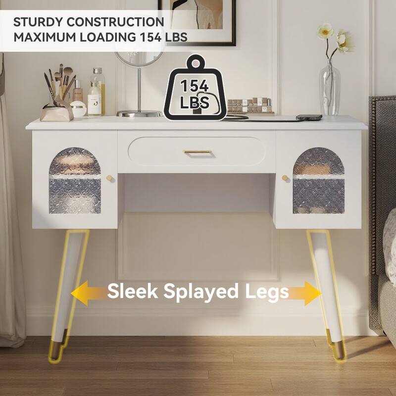 Modern Makeup Vanity & Chair Set, Dressing Table Writing Desk with Charging Port