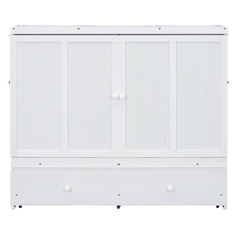 Full/Queen Size Murphy Bed Wall Bed with a Large Storage Drawer and USB Port, Solid Wood Murphy Cabinet Bed, Space Saving Design