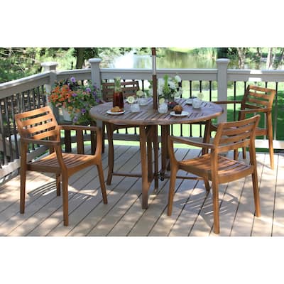 Eilaf 5 pc. Eucalyptus Folding Dining Table and Stacking Chairs