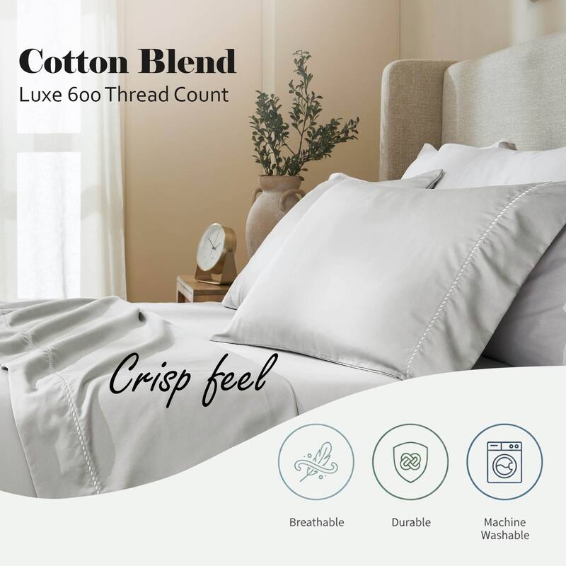 Superior Imperia Cotton Blend Embroidered 600 Thread Count Pillowcases, Set of 2