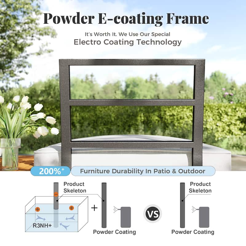 10-Seat Patio Sectional sofa set, E-coating Steel frame Conversation Sets with Built-in Side Table , Grey Cushion