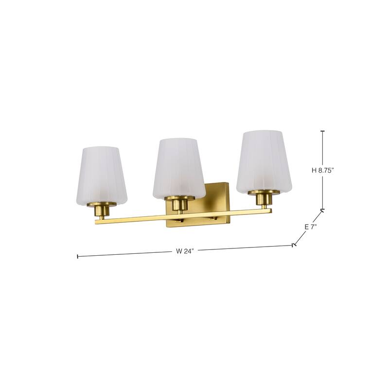 Lune 3 Light Vanity Vintage Brass Finish Etched White Glass - Vintage Brass