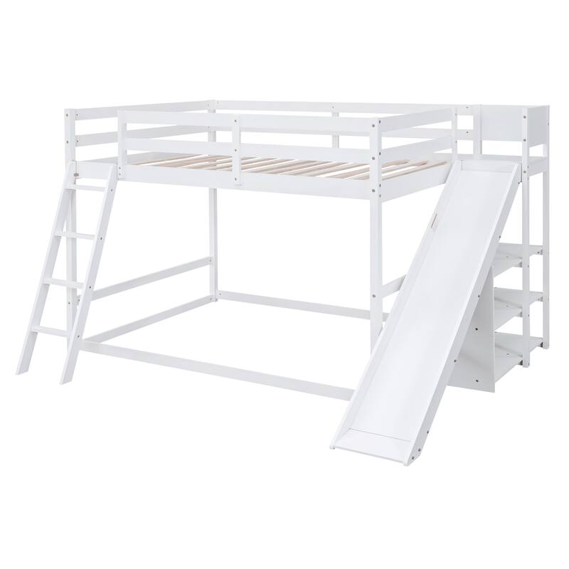 Full Over Full Bunk Bed with Slide, Ladder, and Shelves for Extra Storage
