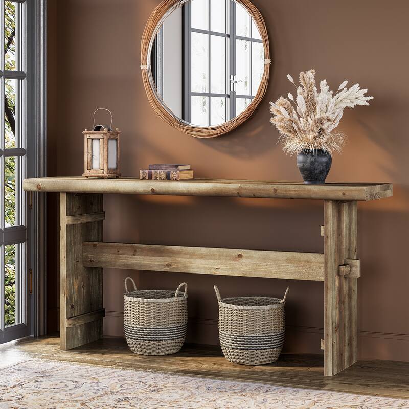 63-Inch Long Solid Wood Console Table for Entryway, Foyer, Hallway, Living Room - Gray Brown