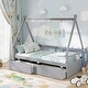 preview thumbnail 4 of 18, Costway Twin Size House Bed with Roof Safety Guardrail 2 Storage